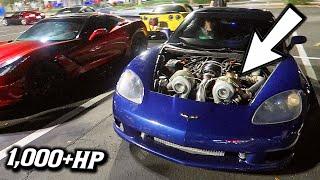 FAST Corvettes TAKE OVER the Car Meet! Hard Pulls in Front of COPS!