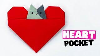 How to make ORIGAMI HEART [origami heart pocket with origami cat, rabbit and Pikachu]