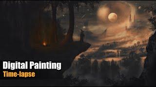 Landscape Digital Painting Speedpaint Time-lapse "Moonflow" (Krita)