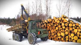 Working in Forest and Logging with Old Valmet 872