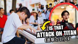 I Played the Best Anime Piano Songs in Public [Attack on Titan, Your lie in April, Giorno's Theme]