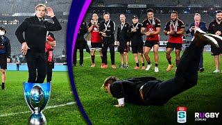 Scott Robertson breakdances after Crusaders Super Rugby Pacific win