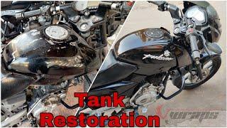 Bajaj Pulsar Tank Restoration without Paint | pulsar tank vinyl wrapping  gloss black | Vwraps Sikar