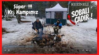 Family Winter Camping Experience in Tent with Stove - Camping Meals Under the Snows Tent in the Cold