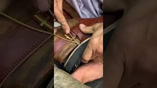 Hardworking Man Stitching a Leather Shoes with Simple Needle #shoes #leather #italianleathershoes