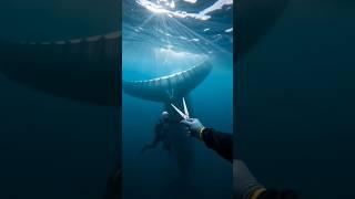 Diver Removes Net from Giant Whale  #whale #marinerescue #conservation #oceanhero #love #nature