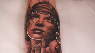 Neo-Traditional Lady Face Tattoo in REAL TIME