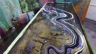 Countertop Epoxy Design Translucent Red, Caribbean, Purple, Translucent Green on Black