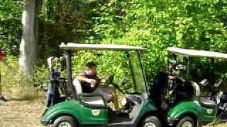 This is what led to the epic golf cart race in a deperate video. Chris rams our cart into the woods.