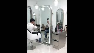 high quality double side barber mirror barber stations hair dressing salon mirror with LED light