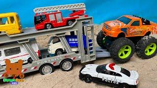 Diecast Cars Carried by Transportation Vehicle !【Kuma's Bear Kids】