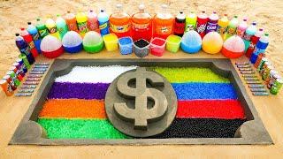 How to make US Dollar Logo with Cement & Orbeez Rainbow Mixing Coca Cola, Fanta, Mirinda vs Mentos