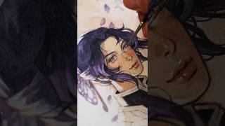 Painting Shinobu Kocho with Watercolor #DemonSlayer #art