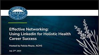 Effective Networking: Using Linkedin for Holistic Health Career Success