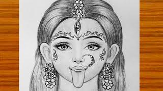 How to draw Maa Kali face pencil sketch for beginners | Diwali special Mahakali drawing