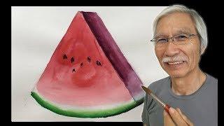 [ Eng sub ] How to paint a Watermelon | Watercolor Tips 水彩画の基本〜すいかを描くコツ