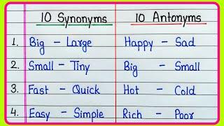 10 Synonyms and Antonyms | 10 Antonyms and 10 Synonyms words | Antonym Synonym