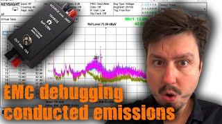 Debugging EMC Conducted Emissions with a Spectrum Analyser. LISN setup for AC and DC-powered PCBs