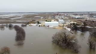 Drone footage of high Icelandic River in Arborg, MB