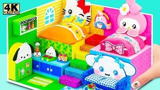 Make Four Colors House with Hello Kitty Bedroom, Pochacco Kitchen, Cinnamoroll Melody Room from Clay