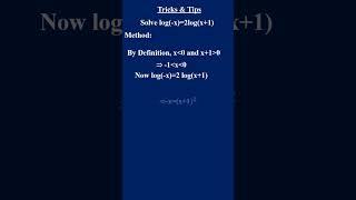 Solve log(-x)=2log(x+1) #mathematicsbyvikassrivastava #yshorts #youtubeshorts #shorts#tricksandtips