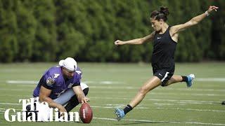 US footballer Carli Lloyd scores 55-yard field goal at NFL practice