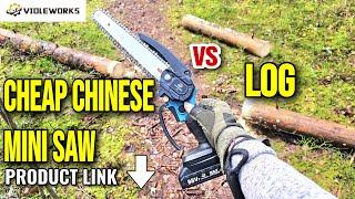 CHEAP MINI CHINESE CHAINSAW VS LOG REVIEW TEST VIOLEWORKS // ALIEXPRESS PRODUCT LINK