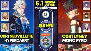 NEW Spiral Abyss 12 | C0R1 Nevuillette Hypercarry & C0R1 Lyney Mono Pyro | Genshin Impact 5.1