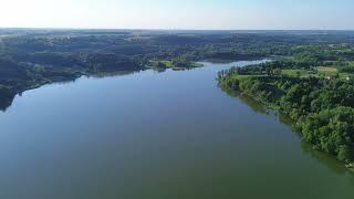 Górzno plaża, jezioro z lotu ptaka