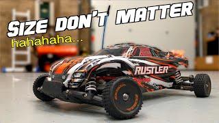 I put tiny wheels on my Traxxas Rustler - idiot haha