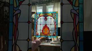 Paint faux stained glass with me #stainedglass #stainedglassdiy #studioghibli #howlsmovingcastle