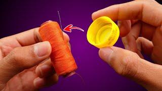 This is cool, an easy way to thread a needle using a plastic bottle cap