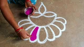 Diwali special 5 flowers velakku padi kollam pandaga design muggulu easy rangoli