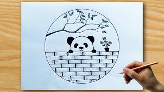 Panda Drawing  How To Draw Panda || Easy Circle Drawing.