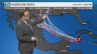 Tropics update: Hurricane Beryl now a Category 2 hurricane, heading toward Mexico