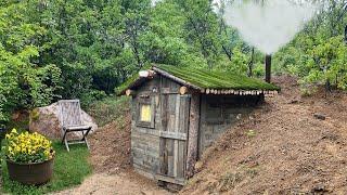 The man lives alone in his small cabin in the deserted village! He cooks traditional food.