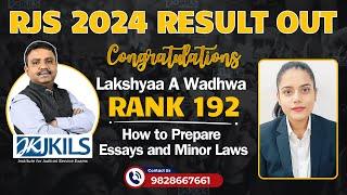 RJS 2024 Result: Rank 192 Lakshyaa A Wadhwa - JKILS Institute’s Success Story!