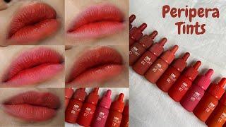 Korean Lip Tints | Peripera Ink Velvet Tints Swatches + Lip Combos | Madhushree Joshi