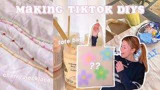 making popular tiktok DIYs *cherry necklace, tote bag & more*