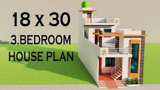 Small 18x30 3 bedroom House Elevation,3D New Makan Ka Naksha,Small Modern House Design