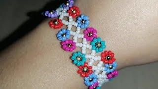 How to make beaded flower bracelet /beads jewelry making tutorial