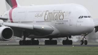 SPECTACULAR Crosswind Landing Emirates Airbus A380-800 At Schiphol