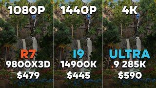 Ryzen 7 9800X3D vs i9 14900K vs Ultra 9 285K - Test in 6 Games on 1080p 1440p & 4K