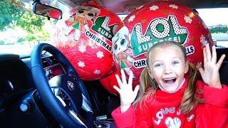 Polina and magic lol balls in  father's car