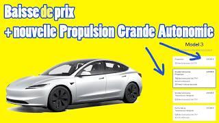 Nouvelle version Grande Autonomie Propulsion pour la TESLA Model 3 + baisse de prix