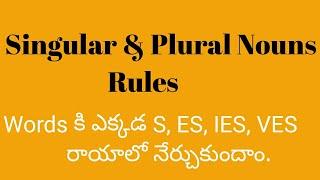 Singular and Plural Rules || How to add s,es,ies,ves to the Nouns || Telugu