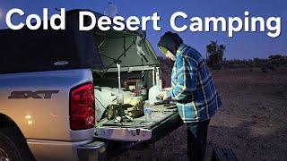 Truck Camping in the desert #truckcamping #coldweathercamping #fireboxstove #arizonacamping