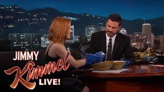 Jessica Chastain and Jimmy Kimmel Eat the "Bleu Cheese of Fruit"