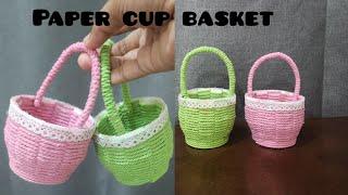 Diy/How to make Papercup small basket/ paper craft#using woollen thread#