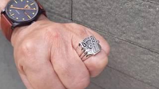 Number 7 Ring, Sterling Silver Biker Ring